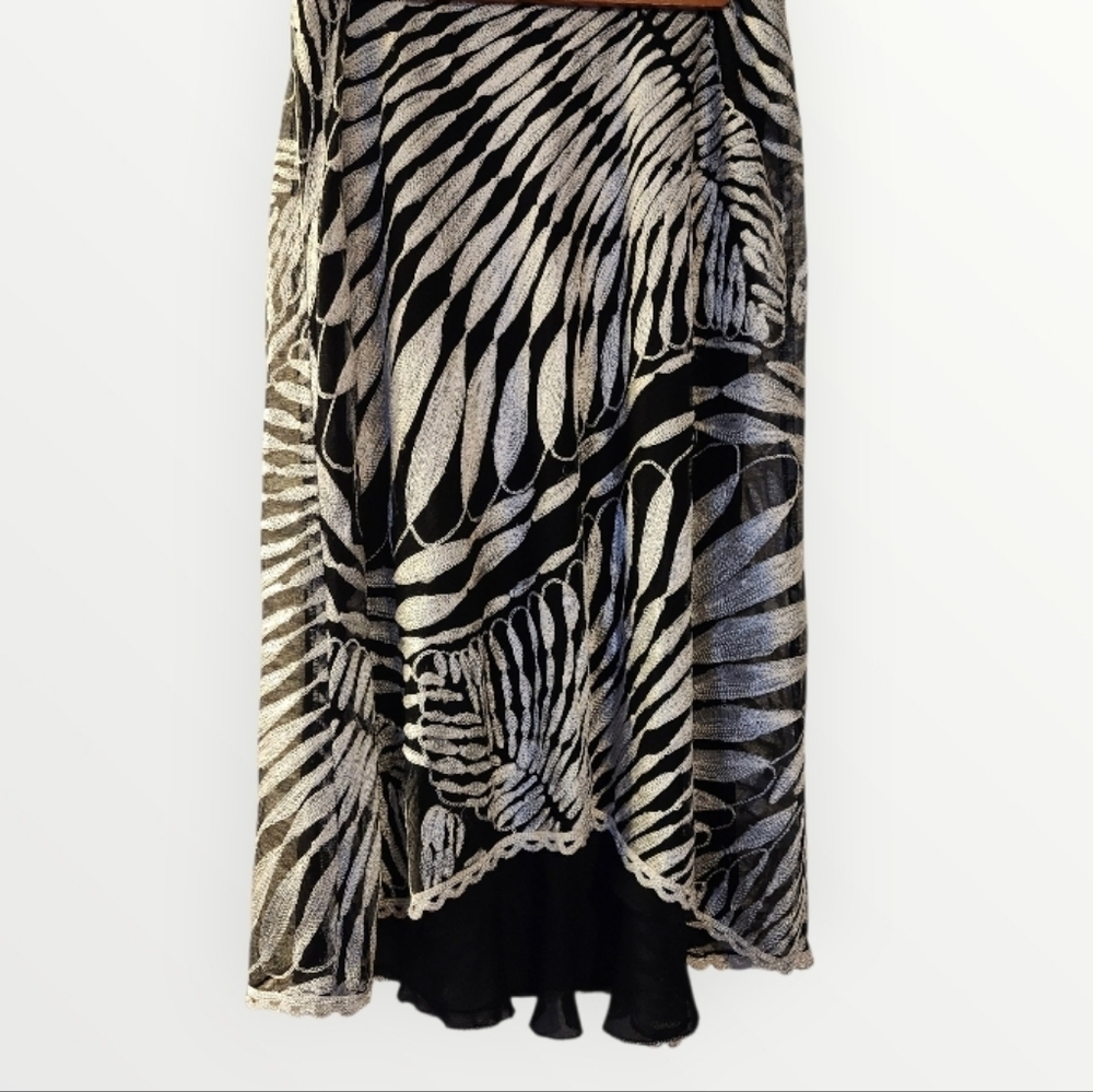Nicole Miller Collection Embroidered Black & White Layered Midi Skirt 6